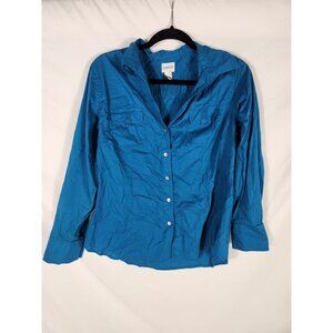 Nwot Chico's 2 Womens Button Up Shirt Fine Cotton Teal Blue Classic Career US/12